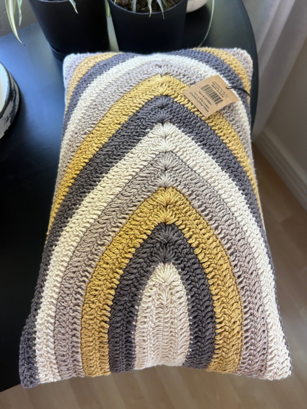 Creative Co-Op Handwoven Chevron Pillow in Yellow, Gray & Cream